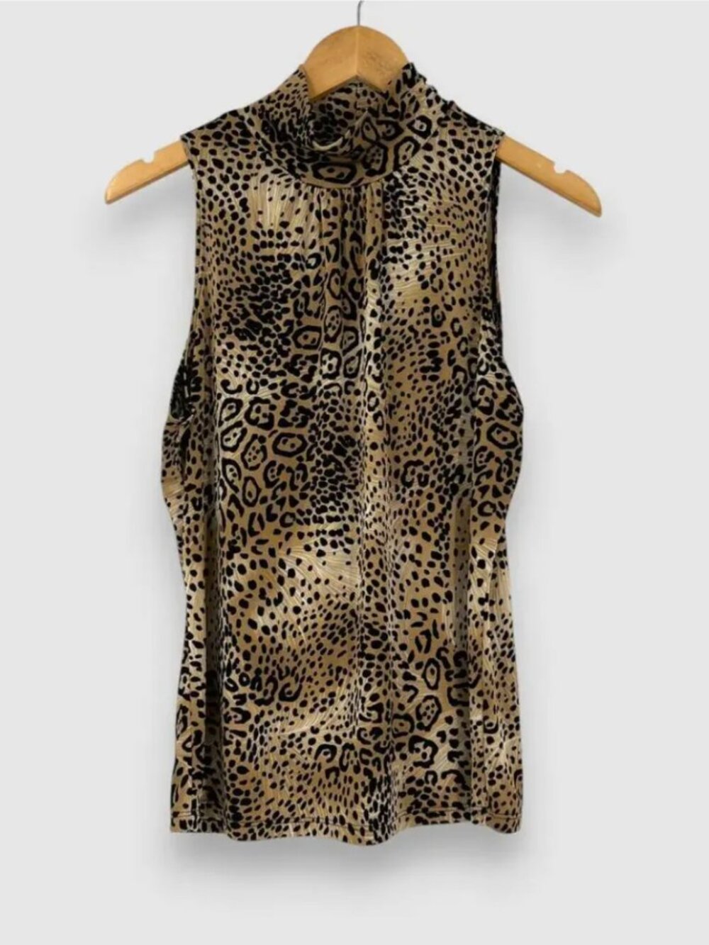 Y2k Vintage Stephen and Casey Leopard Print Sleeveless Mock Neck Top